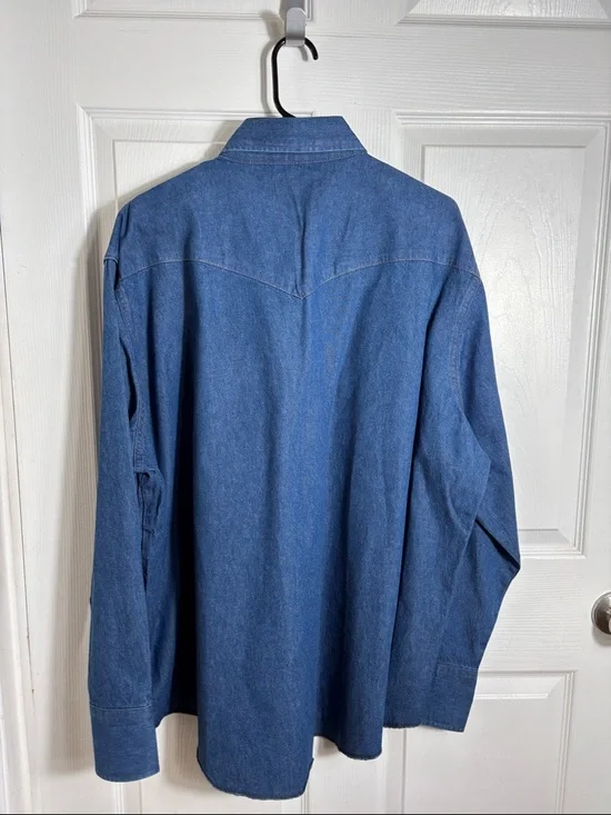 Wrangler Western Denim Shirt Blue Pearl Snap XXL Cowboy Rodeo - Picture 10 of 10